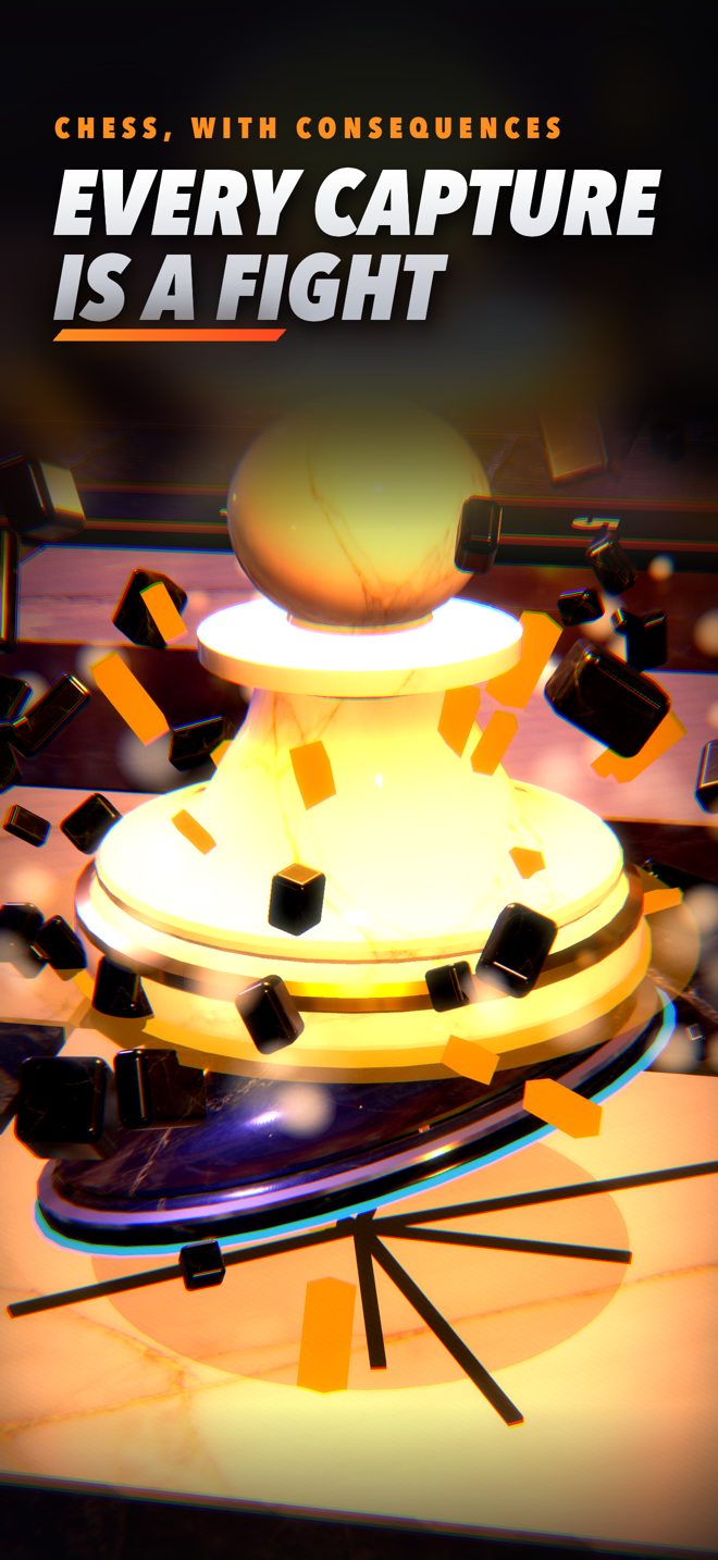 A pawn crushing an onyx pawn in a shower of shards